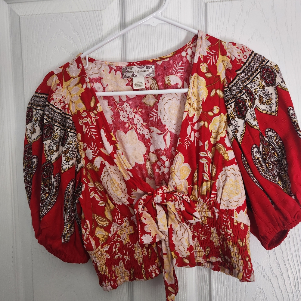 Bohemian Red Floral Blouse